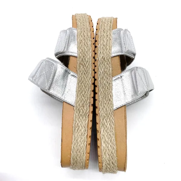 Olivia Miller Womens 8 Slide Sandal Silver Metallic Espadrille‎ Platform Summer - Image 5