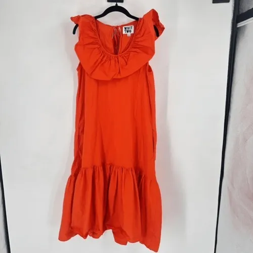 Anthropologie Whit Two Dress Womens Small Orange Ruffle Tiered Midi Boho - Image 3