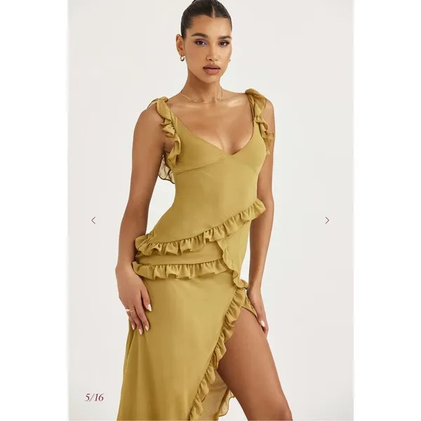 House of CB Pixie Olive Ruffle Maxi Dress Size XS - Image 6