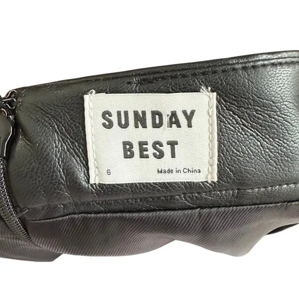 Aritzia Sunday Best Olive Faux Leather Mini Skirt 79473 Black Size‎ 6 Pleaded - Image 5