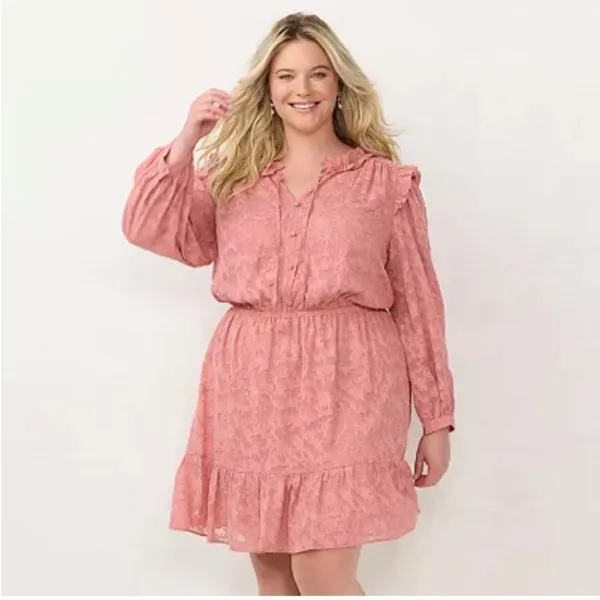 NWT Lauren Conrad Pink Textured Floral Dress Size XL - Image 13