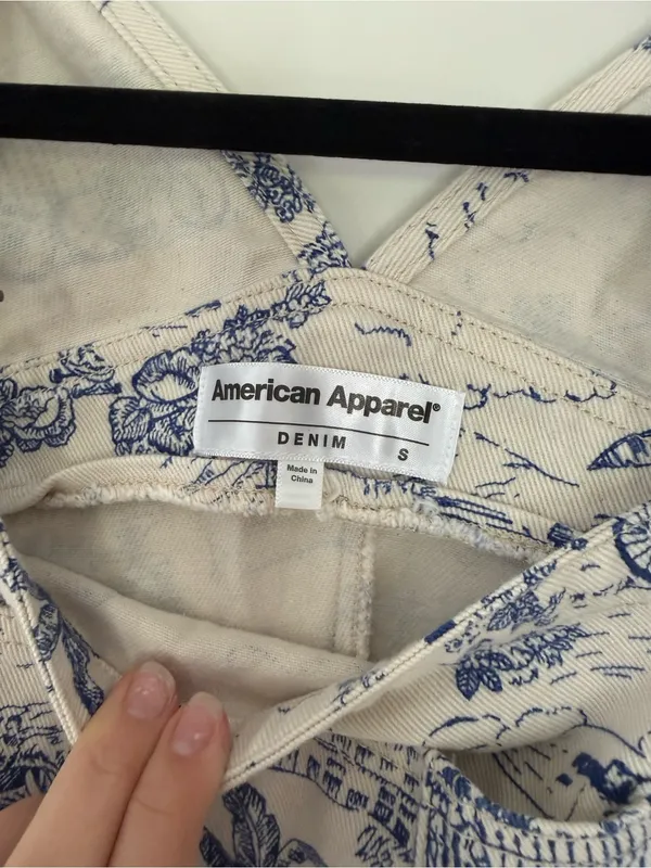 American Apparel Denim Overalls (Cream and Blue Toile Print) - Image 2