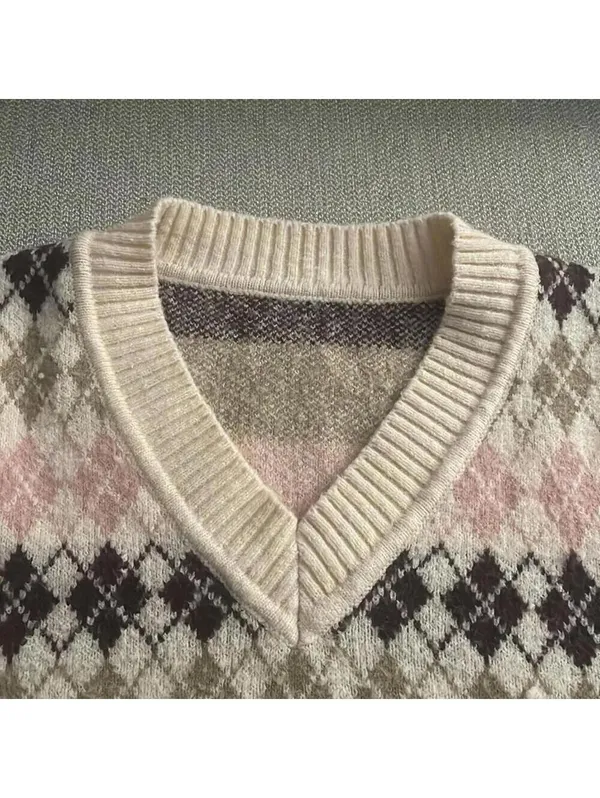 💕Pink neutrals Argyle diamond printed sweater vest - Image 2