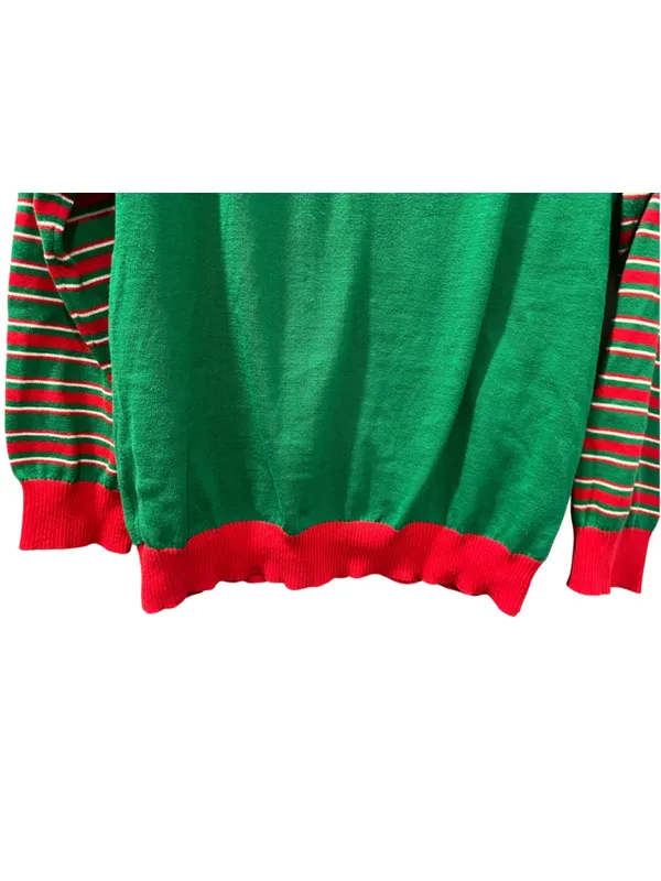 Mighty Fine You Better Sleigh Ugly Christmas Sweater Sassy Santa Green Stripe M - Image 6