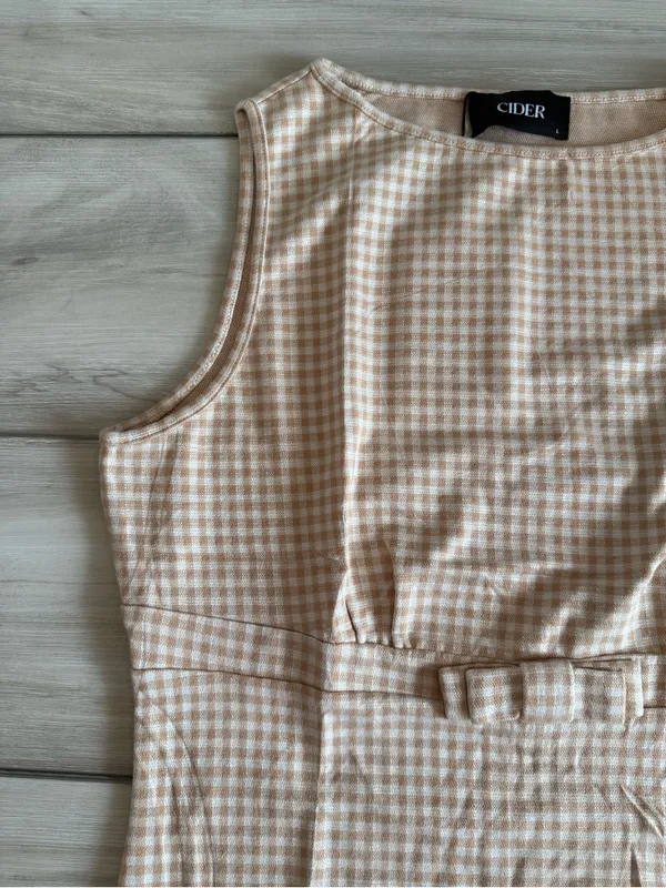 CIDER Gingham Sleeveless Top Tan Large NWT - Image 7