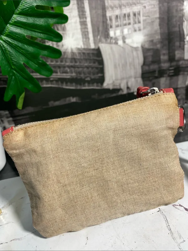 Authentic Miu Miu Beige Linen Pouch with Coral Trim - Image 7