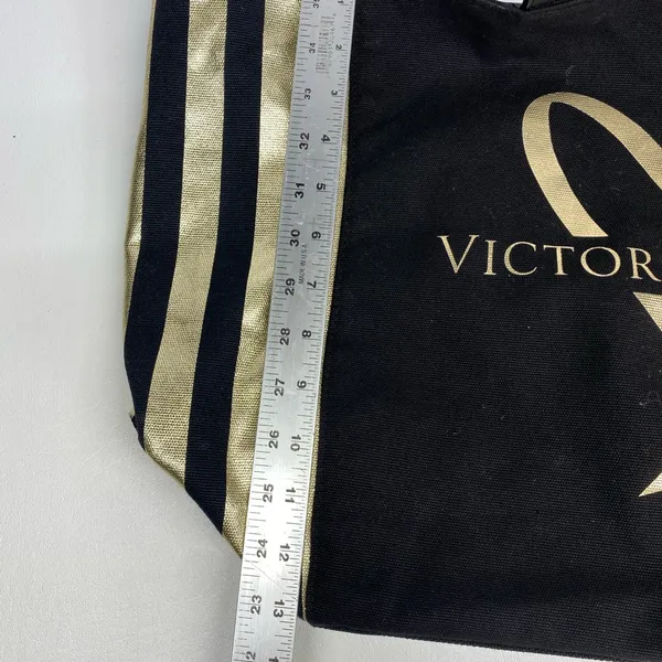 Victoria's Secret Heart Logo Black Gold Sparkle Canvas Tote Bag. - Image 5