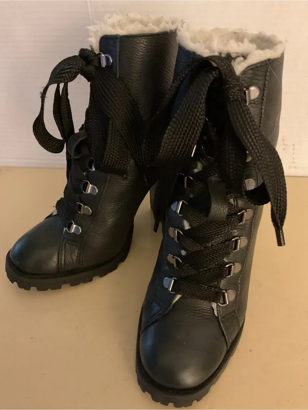 SCHUTZ women Black leather Platform combat Zhara heel boots US 7.5 Narrow - Image 2