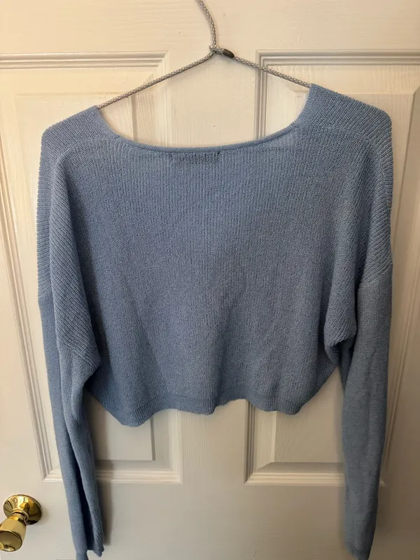 Cropped Tie Front Sweater Blue Size M - Image 3