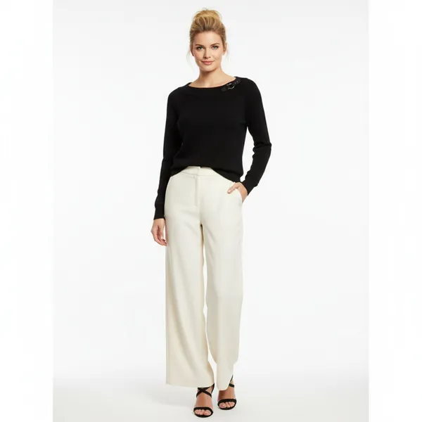 Ralph Lauren Black Knit Long Sleeve Buckle Accent Crew Neck Sweater L - Image 6
