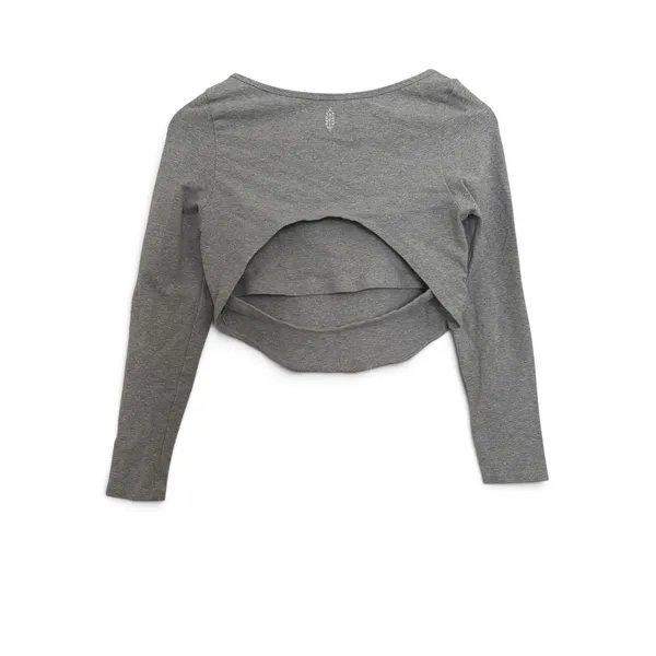 Free People FP Movement Heather Gray Open Back Long Sleeve Crop Top L - Image 2