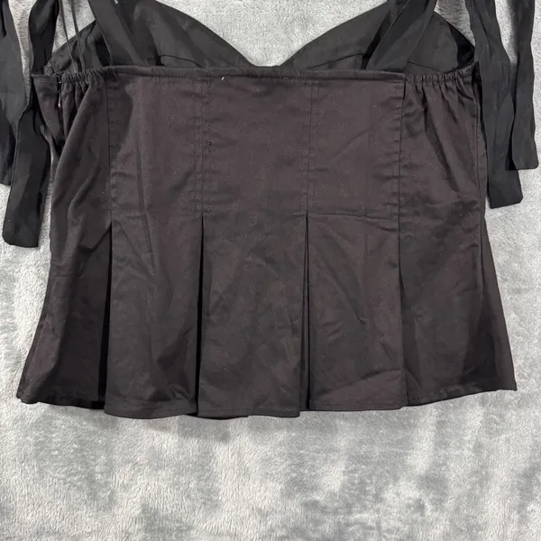 Hyacinth House Black Bustier Pleated Ophelia Top Tie Shoulder Size L - Image 8