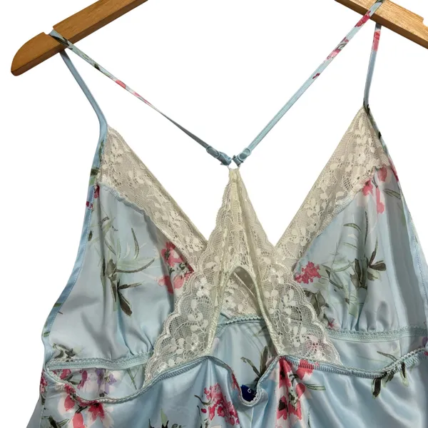 Apt 9 Slip Dress Light Blue‎ Floral Satin Lace Trim Clubwear Festival Coquette M - Image 6