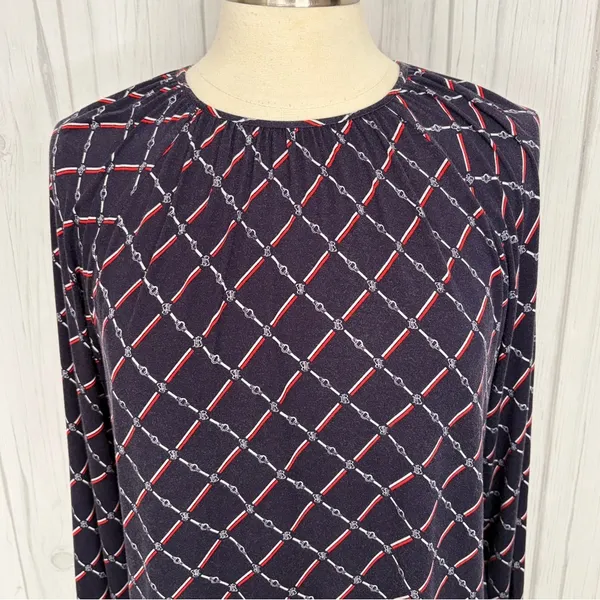 LAUREN RALPH LAUREN Jaralda Logo Chain Link Print‎ Long-Sleeve Blouse, Large - Image 3