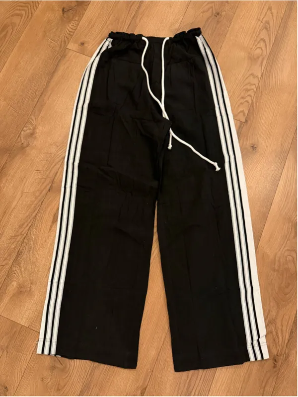 NEW Pants Wide Leg Side Striped Pants Drawstring XS Black - Image 7