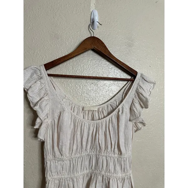 Ulla Johnson 100% Linen Ruffle Sleeve Smocked Peplum Top Ivory Stripe size 6 - Image 4