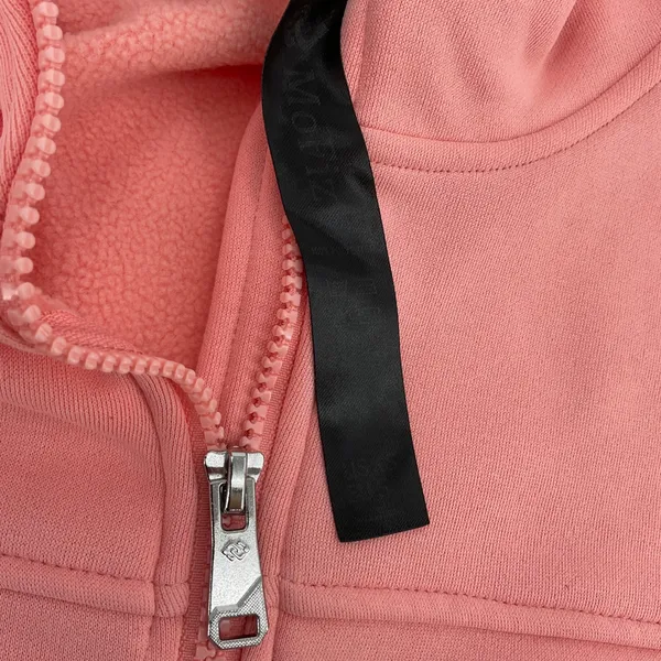 Pink Cropped Quarter Zip Hoodie‎ Fleece Lined Thumbholes Athletic - Image 3
