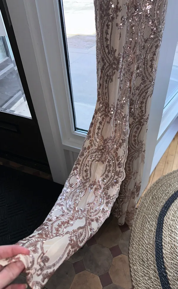 Boutique Gold / Tan Lace Prom Dress - Image 9