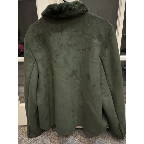 COACO New York Dark Green Suede Faux Fur Lined‎ Jacket Size L Large - Image 3
