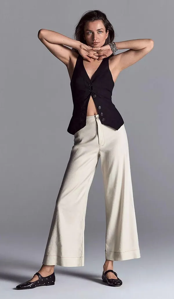 Anthropologie NWT White THE ETTIE HIGH-RISE CROP WIDE-LEG PANTS BY MAEVE: LINEN EDITION. Size 25 - Image 3