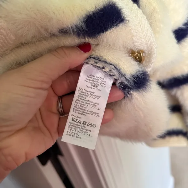 J. Crew lady jacket brushed cardigan stripe cream blue‎ gold button - Image 4