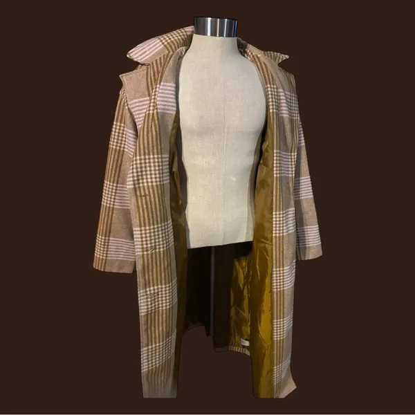 Target A New Day Winter Car Pea Coat Jacket Pink Tan Plaid Women’s Size L Large - Image 3