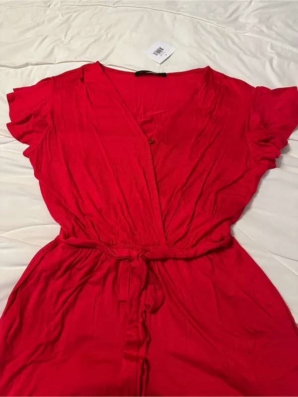 Fraiche by J Red Wrap-Front Wide-Leg Jumpsuit - NWT - Size M - Image 6