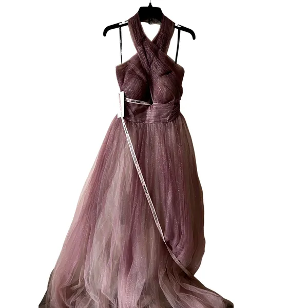 Mac Duggal 20376 Glitter Ombre Halter Neck Ballgown Maxi Dress size 8 Purple New - Image 3