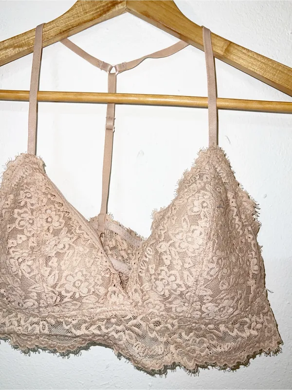 aerie Lace v neck T back nude adjustable straps Bralette - Image 2