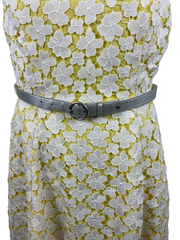 ModCloth 1960s Inspired Floral Lace Fit & Flare Dress Yellow White Belted L - Image 4