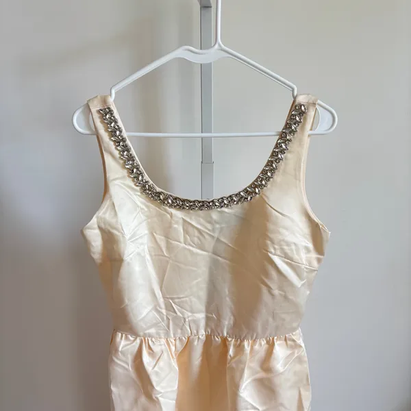 Cider NWT Women's Vintage Style Cream Satin Midi Dress Scoop Embellished Neck S - Image 3