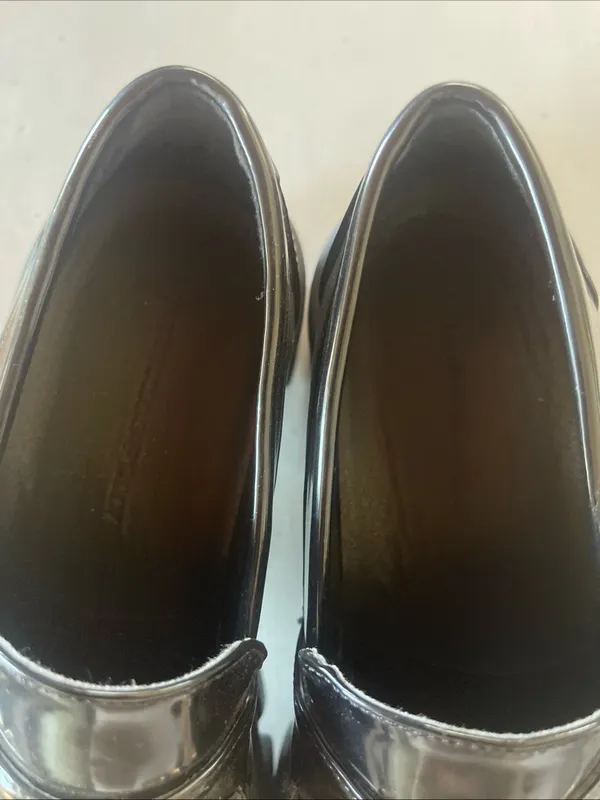 Princess Polly Black Patent Lug-Sole Loafers with Gold Bit - Image 7