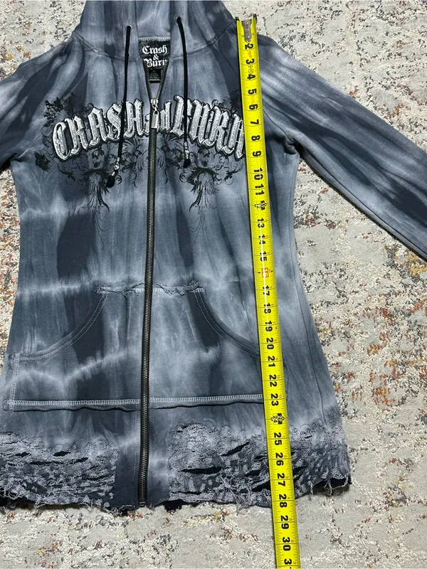 Crash & Burn Y2K graphic hoodie size XS tie dye goth grunge biker rocker - Image 5