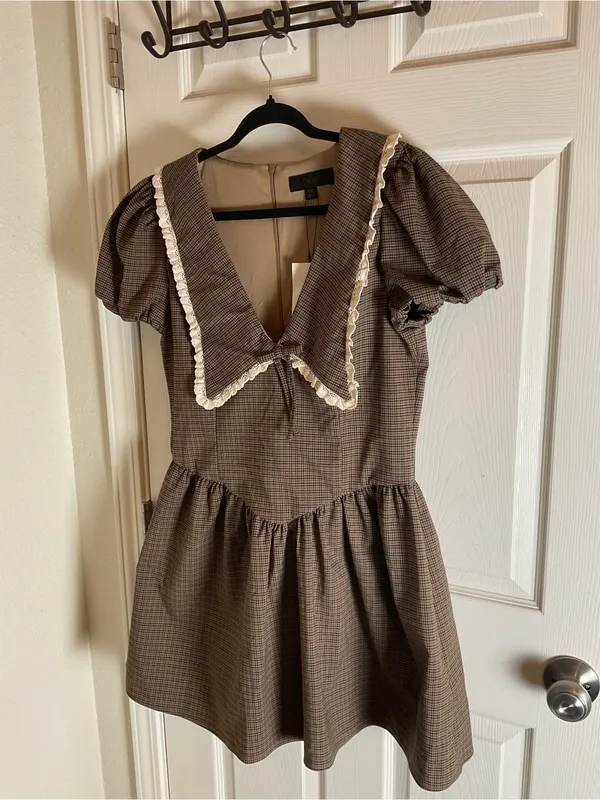 ZARA NWT Plaid Statement Collar Mini Dress Puff Sleeve XL⁠ - Image 3