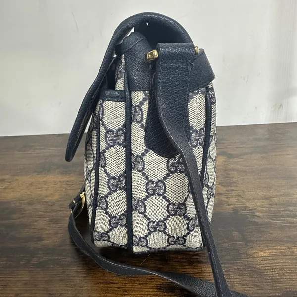 Gucci GG Monogram Vintage Crossbody Bag Medium Beige Blue Canvas Italy - Image 10