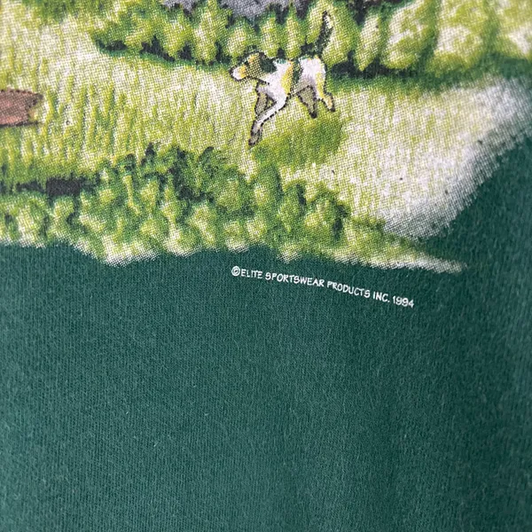 Vintage 1994 Dark Green Fox Hunt Sport Single Stitch Short Sleeve Graphic Tee - Image 5