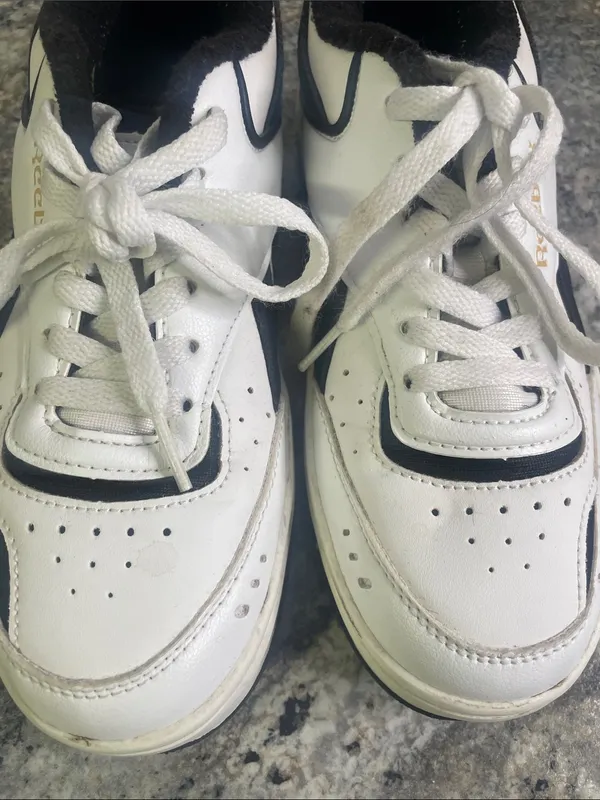 Reebok White and Black Court-Style Leather Sneakers - Image 7