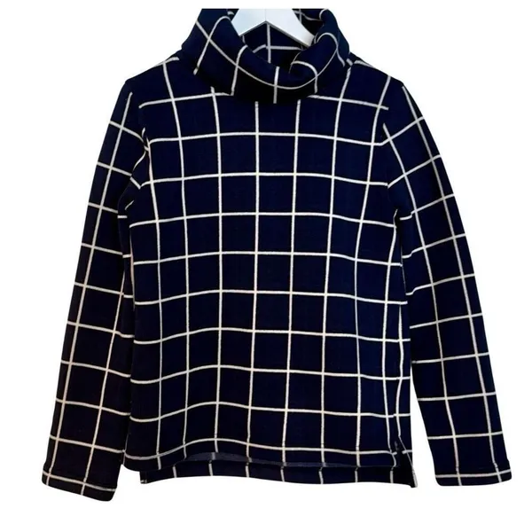 J.Crew navy windowpane turtleneck fleece sweater M - Image 2