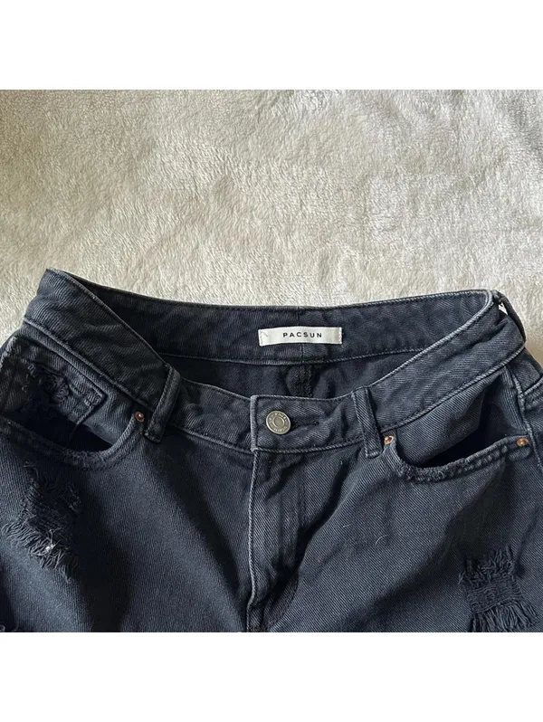 PACSUN Black Distressed Denim Shorts Size 25 - Image 3