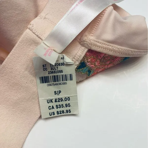 PINK Victoria's Secret Bralette Sz Small Peach Floral Embroidered‎ Star Mesh NEW - Image 11