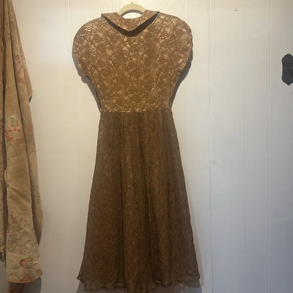 Vintage Elegant‎ Brown Lace Dress size xxs - Image 6