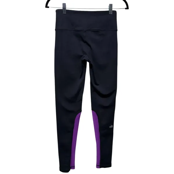 Alo Yoga Women Black Purple Mesh Panel Leggings XS Athletic Gym Workout - Image 2