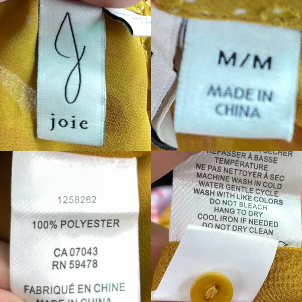 Joie Womens Shirt Blouse Mustard Yellow Pink Floral Ruffed Collar Medium - Image 8