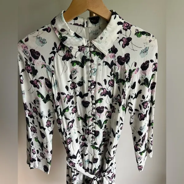 Anthropologie Elevenses Floret Romper White Purple 3/4 Sleeve Size S - Image 6