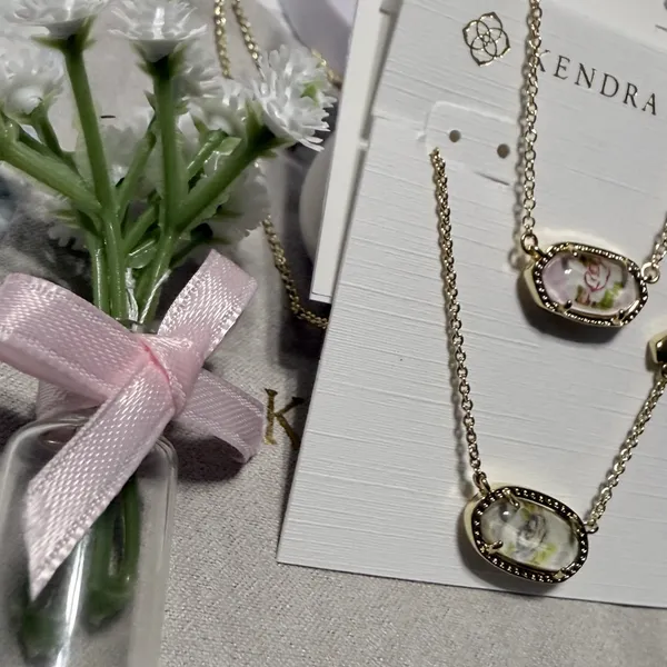 NEW Loveshackfancy X Kendra Scott Elisa Pink Bloom Floral Bow Necklace Heirloom - Image 10