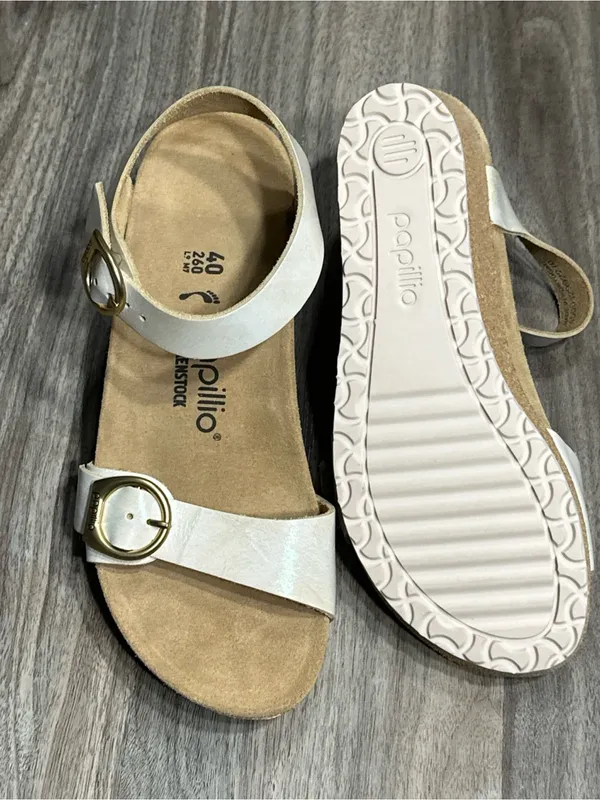 Birkenstock Papillio Cream Ankle-Strap Wedge Sandals - Image 9