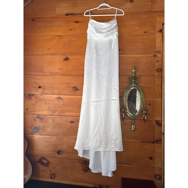 Lulus Lovely Endearment White Satin Sleeveless Backless Maxi Dress Bride Medium - Image 4