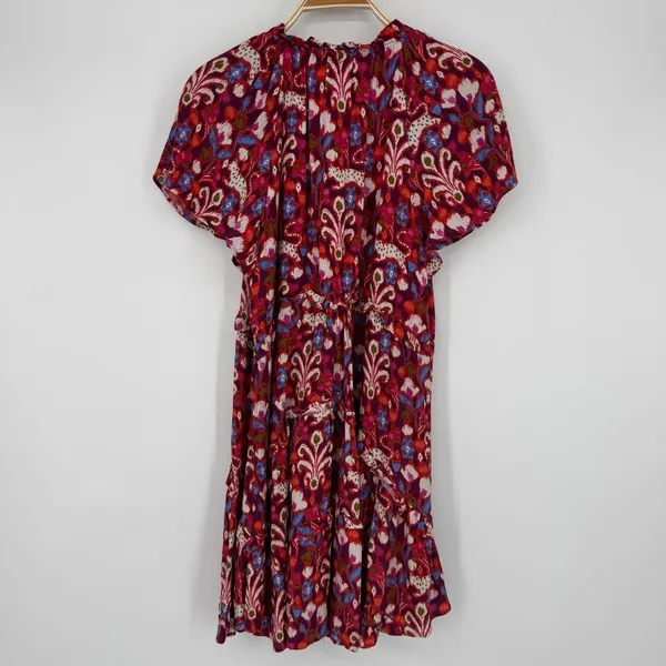 Anthropologie Robin Tiered Mini Dress Size XS Red Floral Ikat Ruffle Boho V Neck - Image 7
