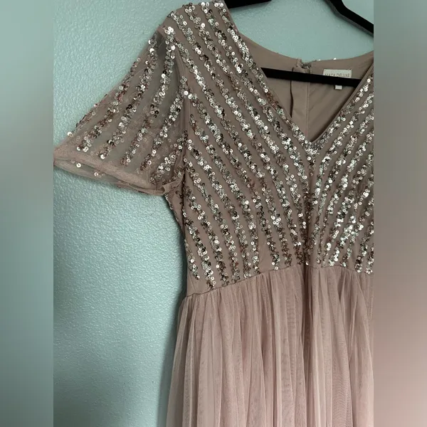 Pink Sequined Tulle Bridesmaid Dress - Image 3