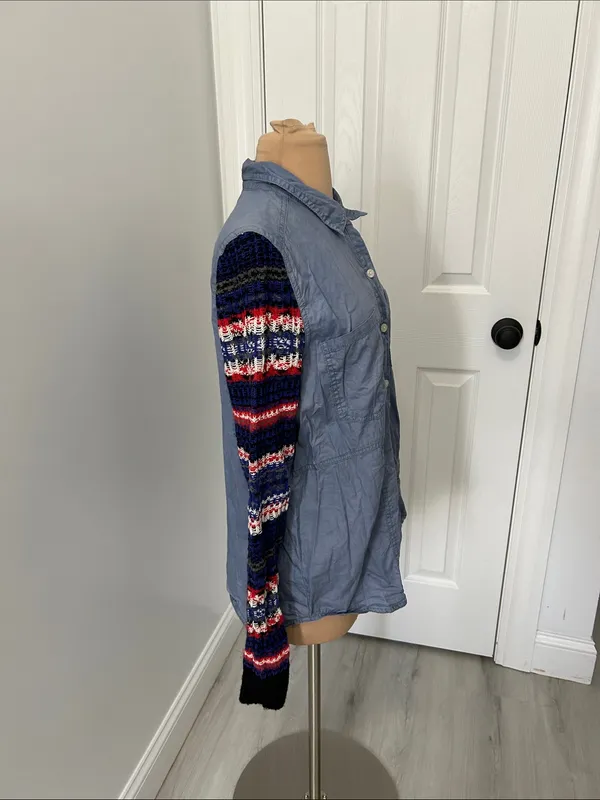 We The Free Fair Isle Sleeve Chambray Button Down Shirt - Image 5